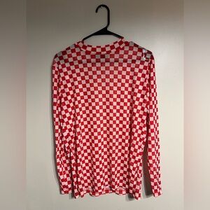 Sterling Kreek Red and White Checkered Mesh Women's Blouse